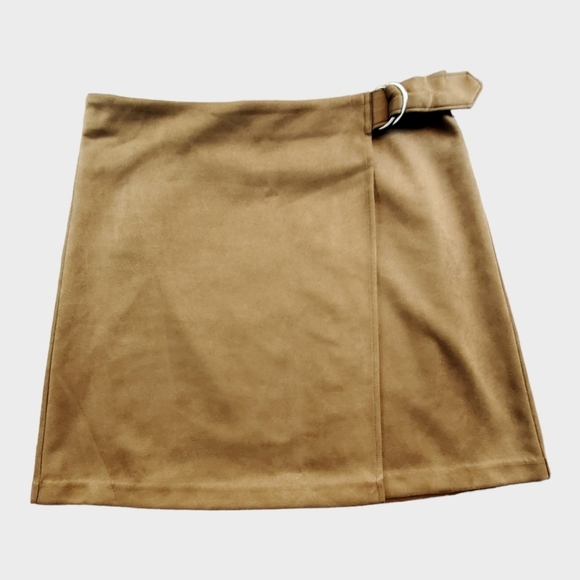 Banana Republic Brown BR Vegan Suede Mini Wrap Asymmetrical Skirt Size 10 - Picture 3 of 7